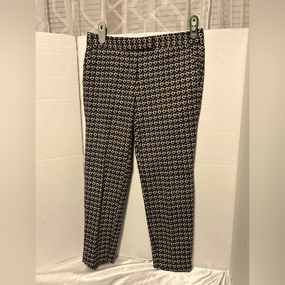 Cynthia Rowley Sz 6 Black & Brown Pants w/geometric pattern 27” inseam 32” waist